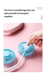 USB Fan With Aromatherapy Diffuser Portable Electric Fan Mini Cooling Fan Rechargeable Hanging Neck Fan With Light