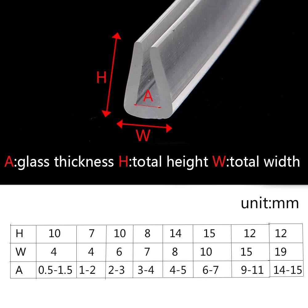 2 Meters U-channel Rubber Edging Sealing Strip Shower Door Glass Durable Sealing Tape Edge Guard Weatherstrip Multiple Size