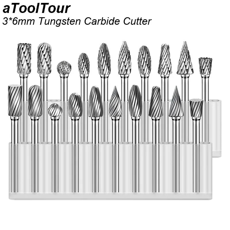 Rotary Carbide Burr Set 1/8" Shank, 1/4" Head Length Tungsten Steel for Woodworking Drilling Metal Carving Engraving Polishing