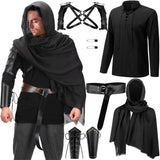 6 Piece Set Halloween Man Renaissance Costume suit Medieval Pirate Shirt Ankle Ribbon Pants