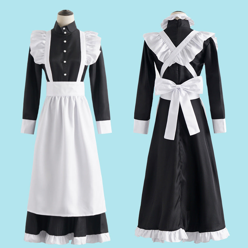 Classic Black and White Maid Cos Costume British Style Pearl Line Long Cafe Maid Costume cosplay Costume