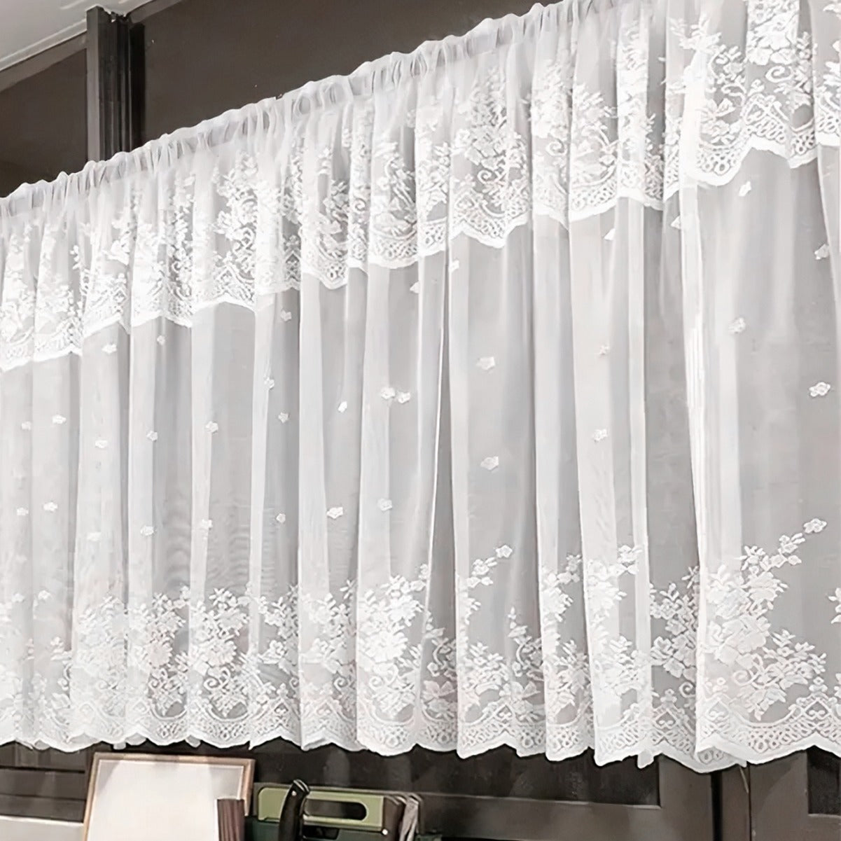 Cross-border double-row lace curtain wearing rod lace short curtain finished curtain bay window kitchen partition curtain window screen TEMU