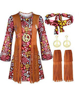 Fringed hippie costume cross-border women's retro hippie costume dress halloween cos costume spot