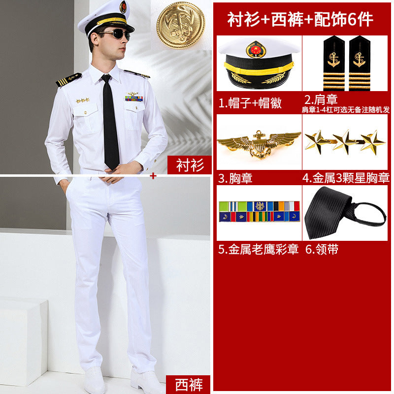 Men's Seafarer's Uniform Shirt Seafarer's Costume Aviation Uniform High-end Costume Sending Paulette Blend Tie
