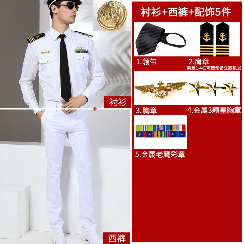 Men's Seafarer's Uniform Shirt Seafarer's Costume Aviation Uniform High-end Costume Sending Paulette Blend Tie
