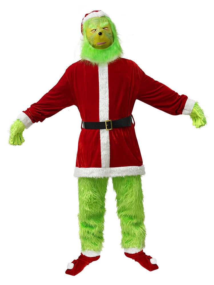 Santa Claus Grinch Green Furry Monster Grinch Party Performance Costume Cross-Border Christmas Costume Cosplay Set