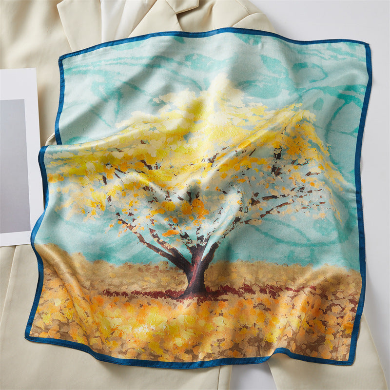 100% Silk Scarf Real Silk Premium Hangzhou Silk Small Square Scarf Spring and Autumn All-match Neck Protection Decorative Shirt Professional Scarf