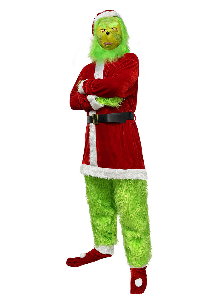 Santa Claus Grinch Green Furry Monster Grinch Party Performance Costume Cross-Border Christmas Costume Cosplay Set
