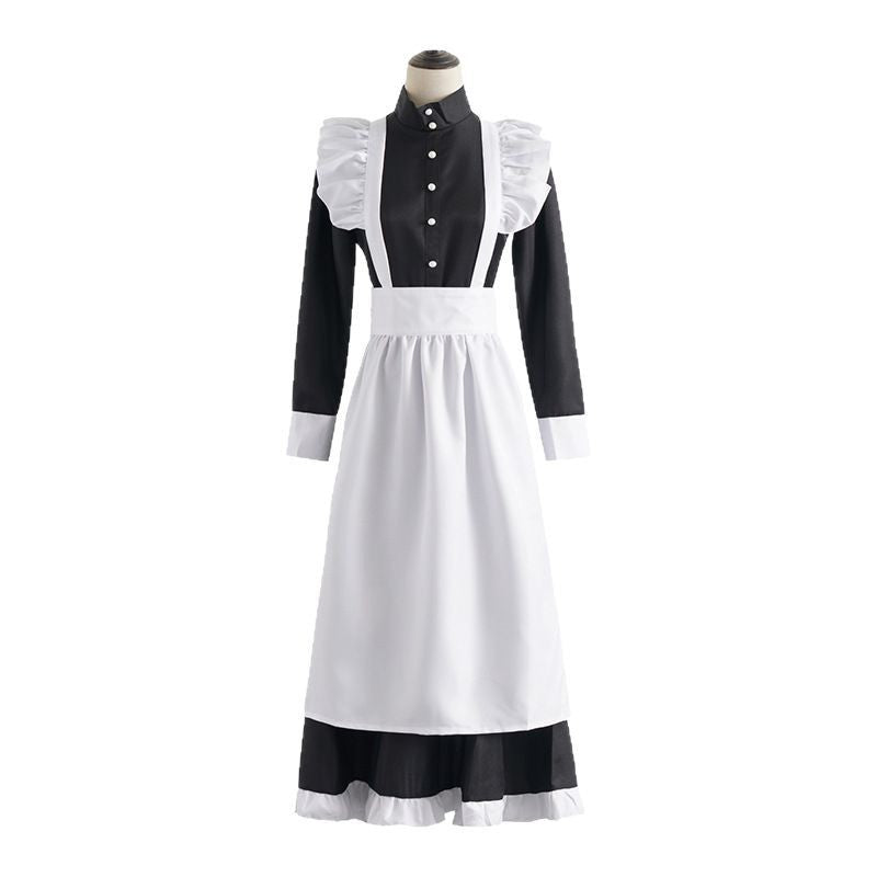 Classic Black and White Maid Cos Costume British Style Pearl Line Long Cafe Maid Costume cosplay Costume
