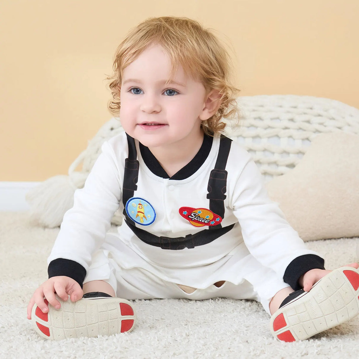 Umorden Cotton Baby Astronaut Costume Jumpsuit Infant Boys Girls 0-3M 3-6M 6-12M 12-18M Spring Autumn Birthday Fancy Dress White