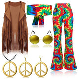 Halloween Hippie Costume Women's Set for Carnival 70s Clothing Accessories Six-Piece Set Tassel Vest+Pants+Headband Set