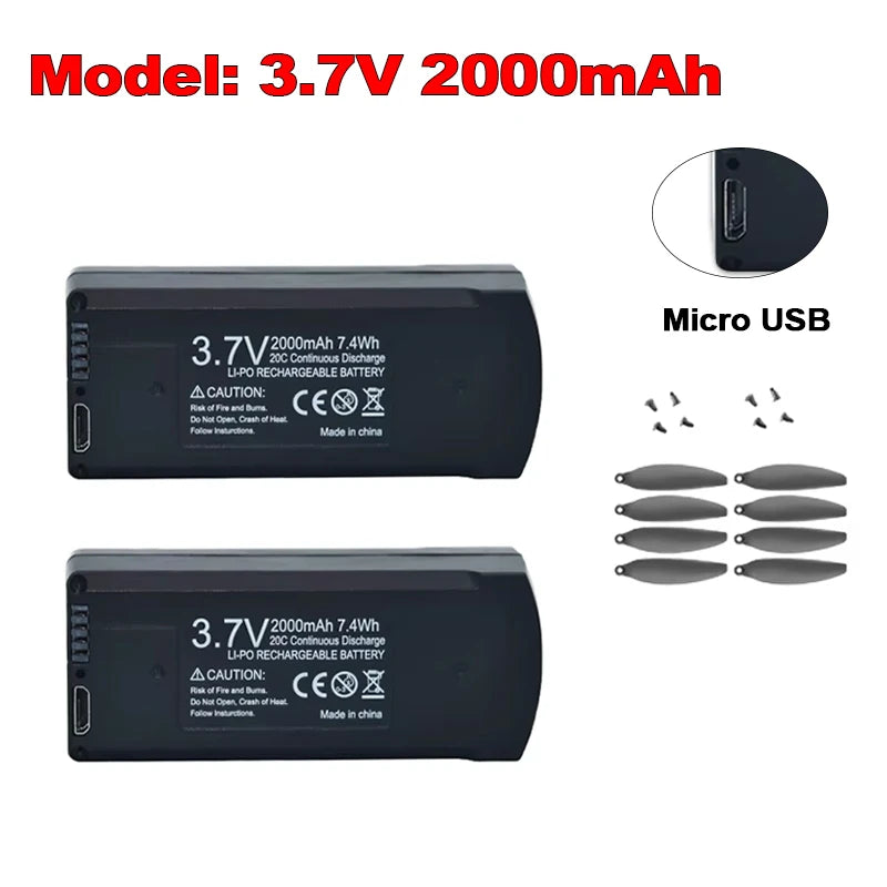 2Pcs V168 Pro Max original 7.4V 3000mAh Lipo Battery suitable for V168 V198 GPS 8K 3.7V 2000mAh drone charging backup battery