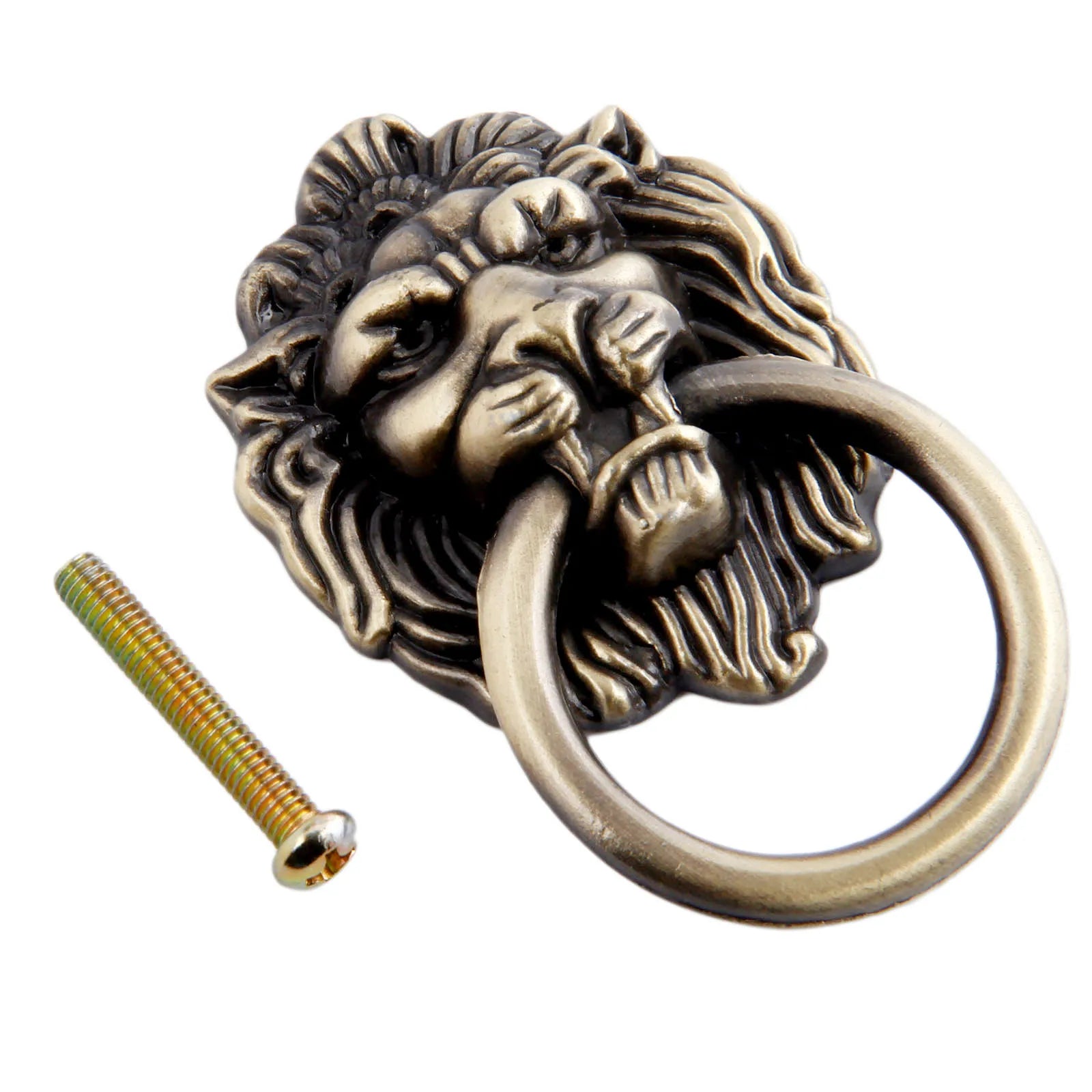 New Lion Head Knob Antique Bronze Ring Handle Vintage Alloy Pull 42mm-155mm Decorative Hardware Door Cabinet Drawer 1set