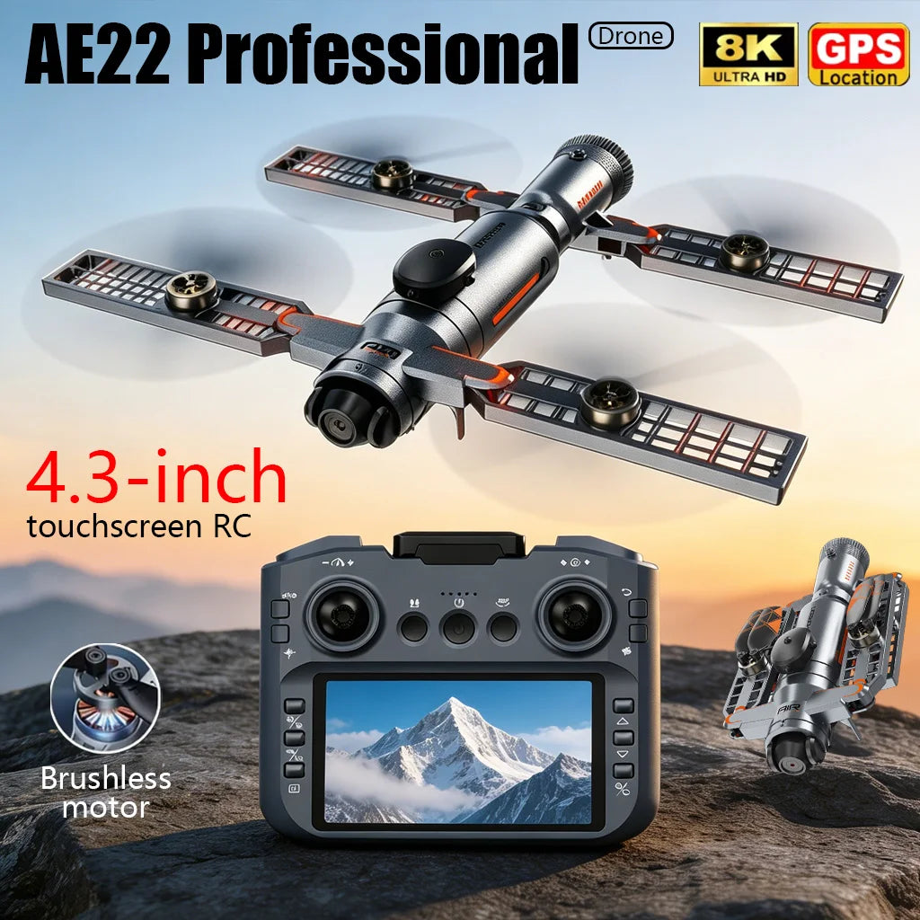 New Mini Screen Remote Control Drone Dual 8K HD Camera UAV Brush Obstacle Avoidance 5G WIFI FPV Foldable Quadcopter Aircraft Toy