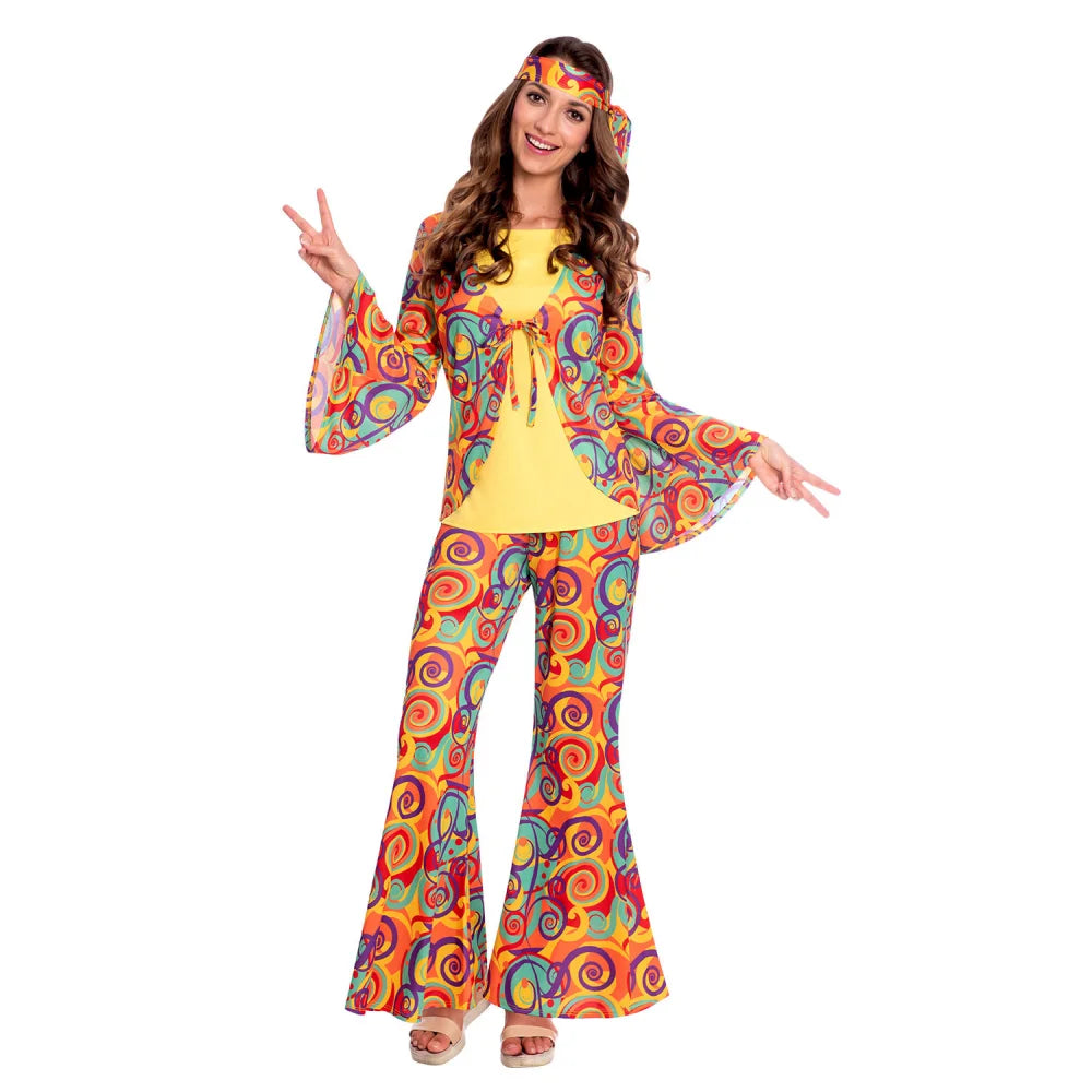 Couple Retro 60s 70s Hippie Cosplay Halloween Costume for Men Women Fancy Disguise Clothing Party Hippie Rock Disco Night Club