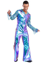 Mens 70s Disco Jumpsuit Retro Hippie Music Festival Cosplay Costume V Neck Zipper Halloween Party Fancy Dress Jazz Dancing Wear
