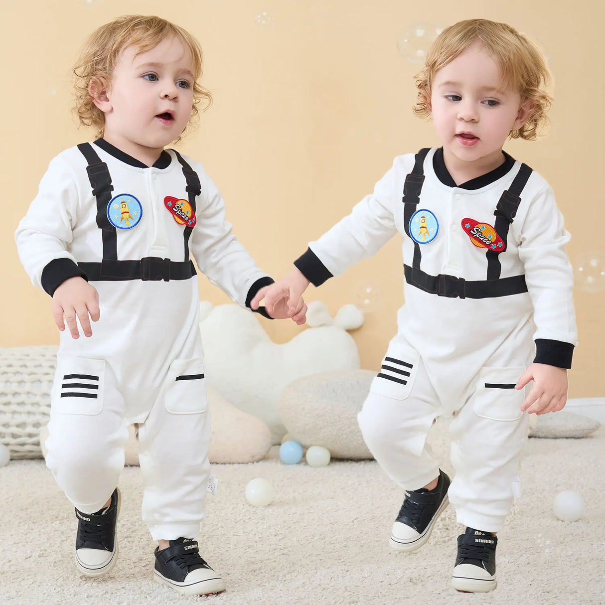 Umorden Cotton Baby Astronaut Costume Jumpsuit Infant Boys Girls 0-3M 3-6M 6-12M 12-18M Spring Autumn Birthday Fancy Dress White