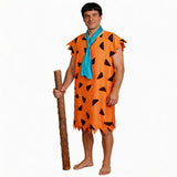 The Flintstones Fred Flintstone Caveman Cosplay Complete Outfit Orange Printed Tunic Blue Scarf Halloween Carnival Party Disfraz