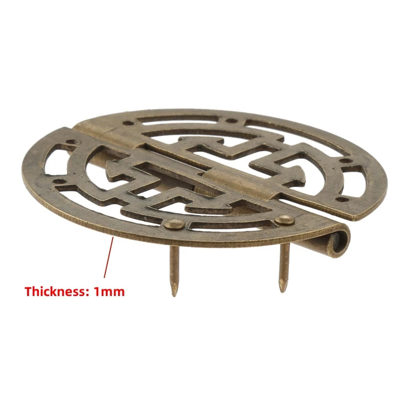 2pcs Vintage Round Brass Hinges w/screws 45mm/1.77inch Hollow Pattern Old Chinese Retro Decor Wood Jewelry Box Wine Case Cabinet