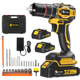 CONENTOOL 21V Brushless Wireless Electric Drill Screwdriver 27PCS Set Cordless Drill Driver 2pcs Battery 52 N.m for DIY Project