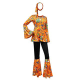Women 60s 70s Outfits Hippie Costume Set Disco Outfit Dress Boho Flared Pants Hippie Shirt Headband