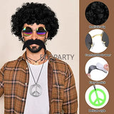 Hippie Costume Accessories 70s Dress Costume Set Includes Funky Afro Wig Glasses Peace Necklace Moustache 60s 70s Hippie Costume