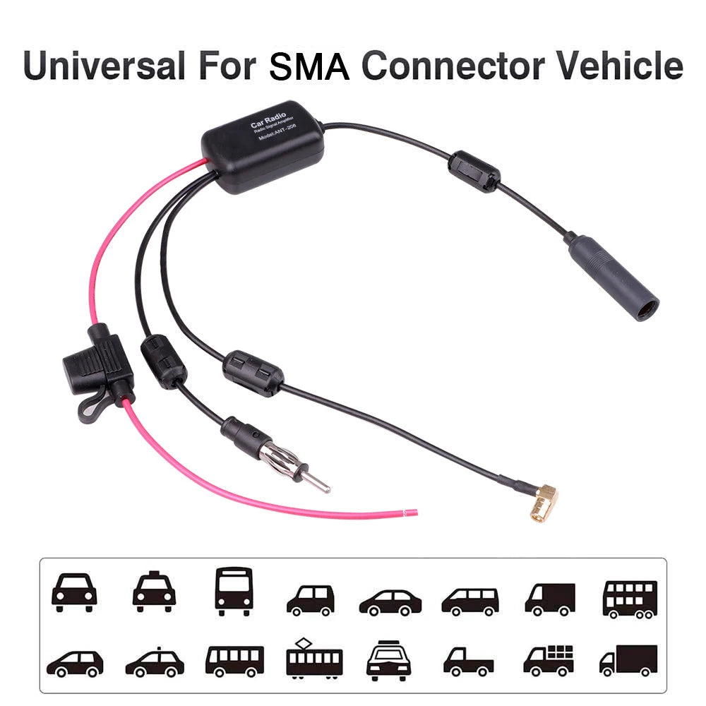 DAB+FM Car Stereo Antenna Aerial Splitter Cable Adapter 12V Radio Signal Amplifier Antenna Signal Booster FM/AM Car Accessories