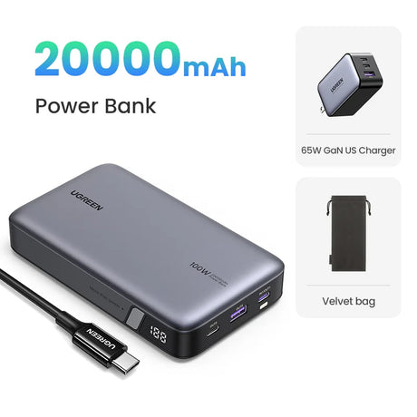 UGREEN 20000mAh portable power bank 100W fast charging
