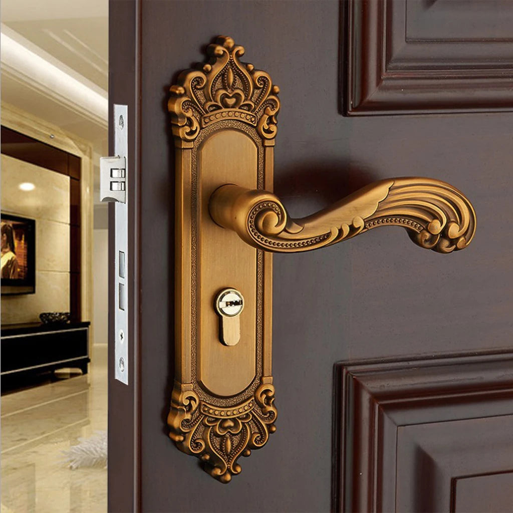 Vintage Security Door Lock Door Handles Levers with 3 Keys for Home Bedroom Office Front Door