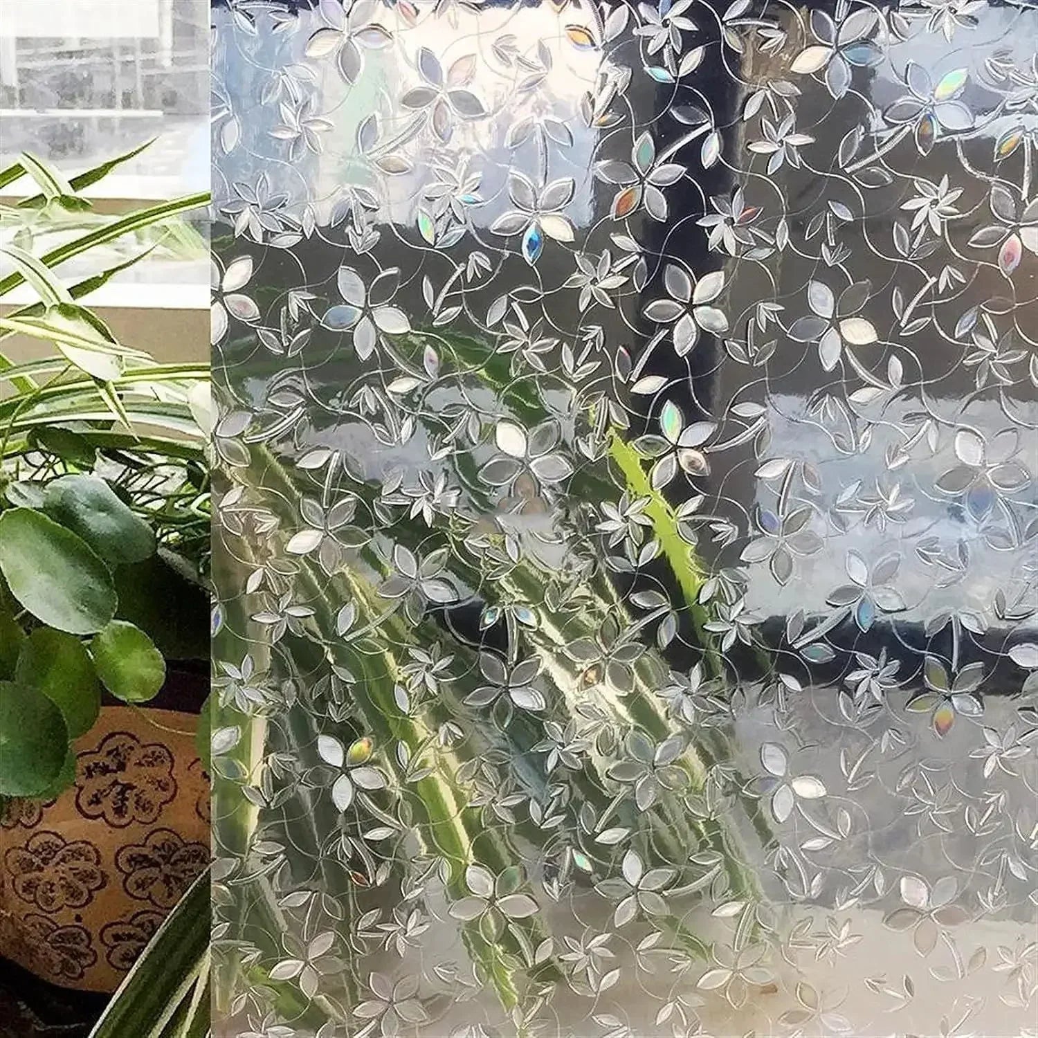 Privacy Window Film Rainbow Window Cling 3D Decorative Window Vinyl Stained Glass Window Covering Non-Adhesive Film Sun UV