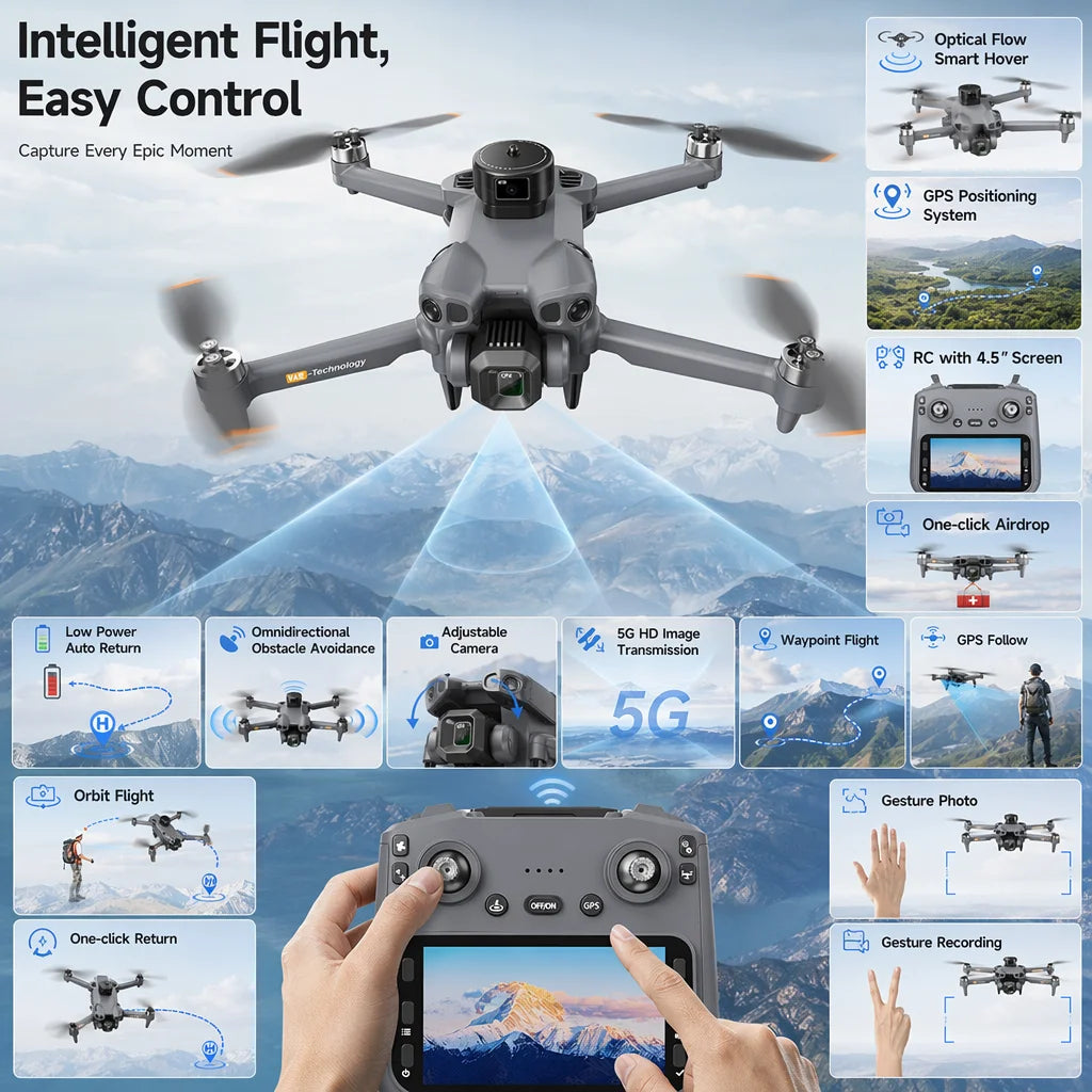 New Brushless GPS Drone High Definition Aerial Photography Screen Control Obstacle Avoidance Remote Control Aircraft