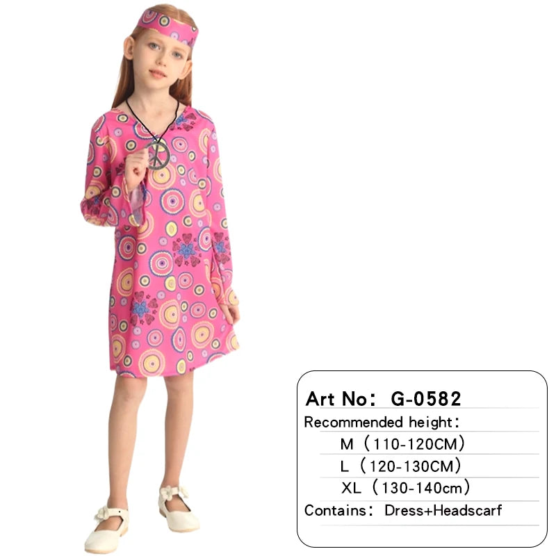 Bohemian Hippie Outfit for Kids 60s 70s Disco Floral Print Dressing Costume Halloween Costume for Role Play and Parties