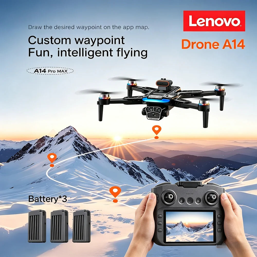 Lenovo A14 MAX Foldable RC Quadcopter 8K HD Three Camera Brushless Motor with Screen Remote Control Gesture Photography Gift Toy