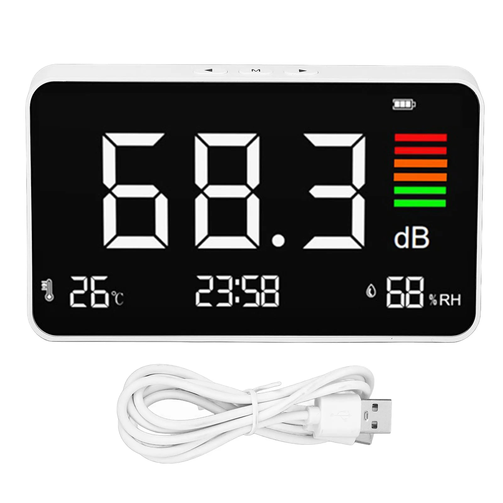 Digital Decibel Meter Desktop Sound Level Meter 30-130dBA with Temp Humidity Detection for Home School Library DM219N