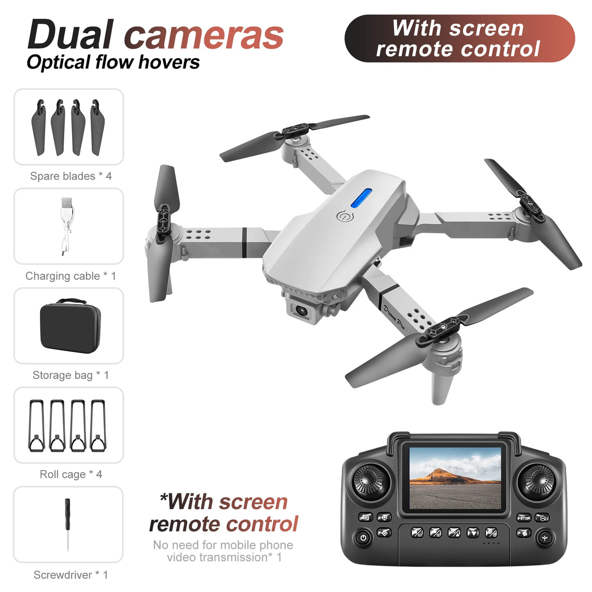 2026 E88 LED Mini Foldable Drones HD Dual Camera GPS Obstacle Avoidance Brushless Motor RC Quadcopter Toys Gifts