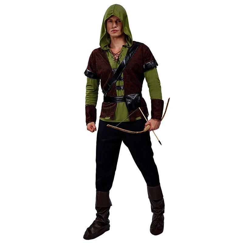 Parent-child outfit Adult Man Children Hunter Archer Robin Hood Costume for Boy's Huntsman Peter Pan Costumes Green Deluxe Cos