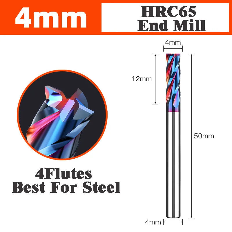 4 Flutes HRC65 Carbide End Mill CNC Cutting tools Alloy Carbide Milling EndMills Tungsten Steel Milling Cutter Square Router Bit