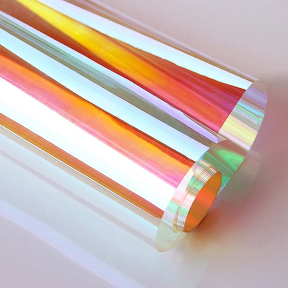 Holographic Clear Window Film Iridescent Dichroic Vinyl Decorative Glass Sticker Self-Adhesive Rainbow Cellophane DIY Home Decor