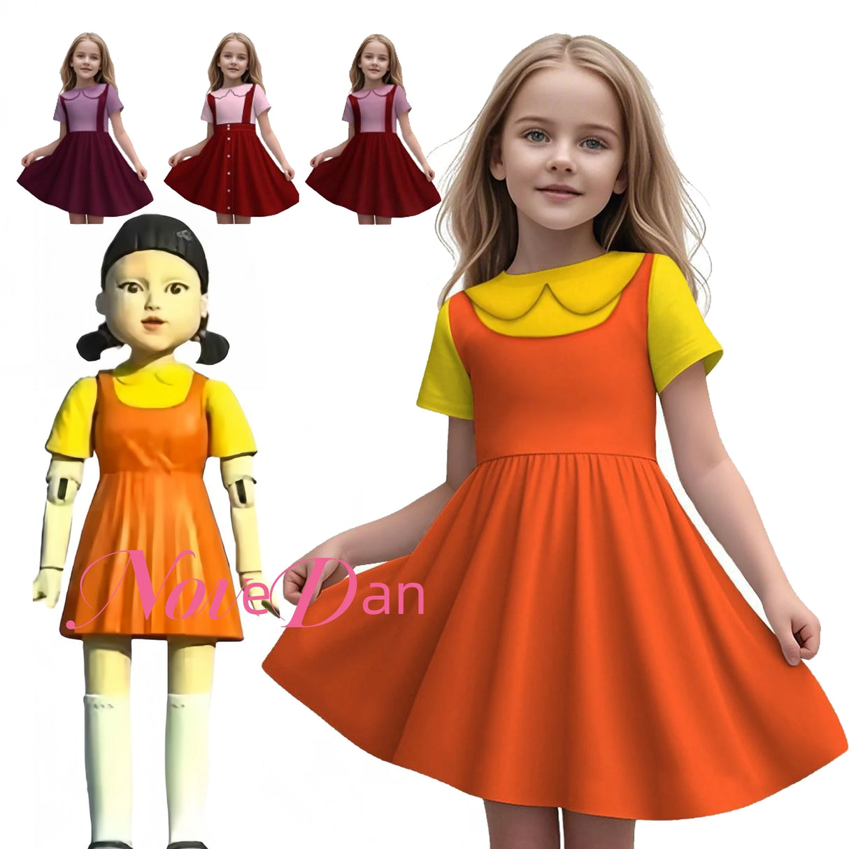 Kids Korean Game Cosplay Costume Drama Calamari Juego Del Calarmar 123 Robot Doll Dress Girl Birthday Party Halloween Outfit
