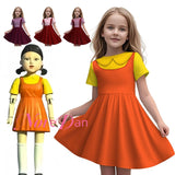 Kids Korean Game Cosplay Costume Drama Calamari Juego Del Calarmar 123 Robot Doll Dress Girl Birthday Party Halloween Outfit