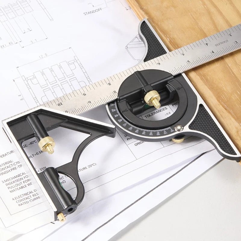 Woodworking 3 In 1 300mm Adjustable Measuring Ruler Multi Combination Square Angle Finder Protractor Tools