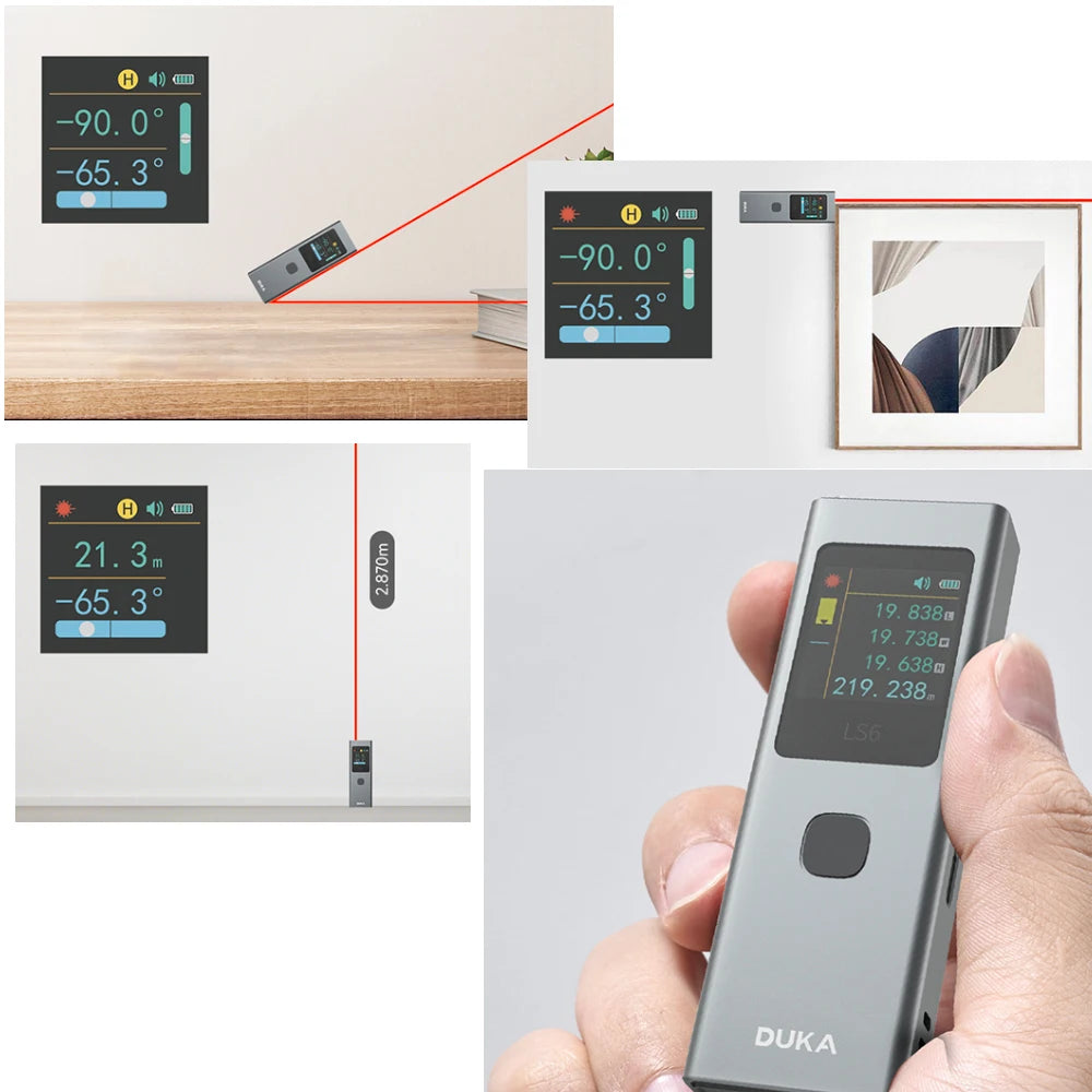 DUKA ATuMan Mini Laser Rangefinder LS6 40m Distance Angle Meter Measuring Tools Portable Rechargeable with Laser Line Marker