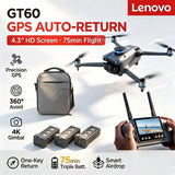 Lenovo GT60 GPS Foldable RC Quadcopter 4.3 Inch Screen 4K HD 8K Brushless Airdrop 5G FPV Dual Camera Drone High Quality PremiumX