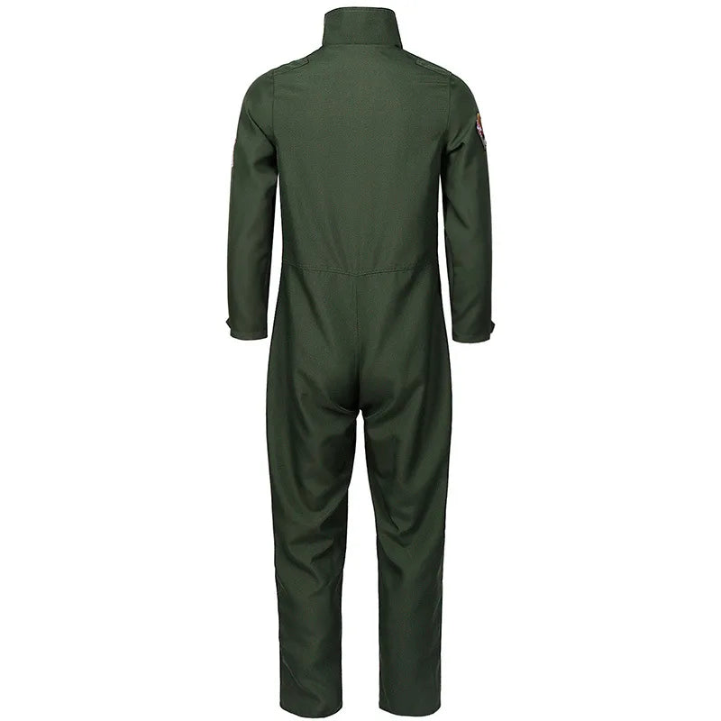 Top Gun Movie Cosplay American Airforce Uniform Halloween Costumes for Men Kids Adult Army Green Pilot Jumpsuit Astronaut