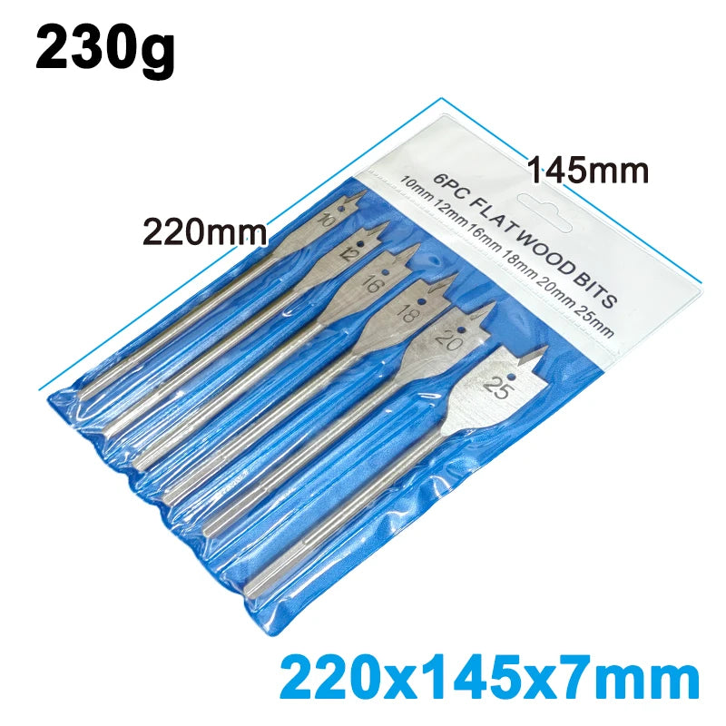 6pc natural color three pointed flat drill hexagonal handle woodworking hole opener wooden board drilling bit tool set