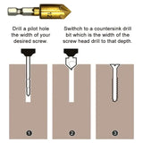 6PC Hexagonal Handle Titanium Plated Five Edge Chamfering Knife Countersunk Drill 6-19mm Woodworking Spot Facer Tool Set