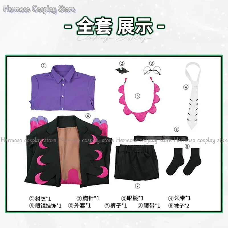 Male Corbeau Cosplay Costume Karasuba Roleplay Uniform Coat Pant Glasses Necktie Men Adult Clothing Outfits Halloween Party Suit