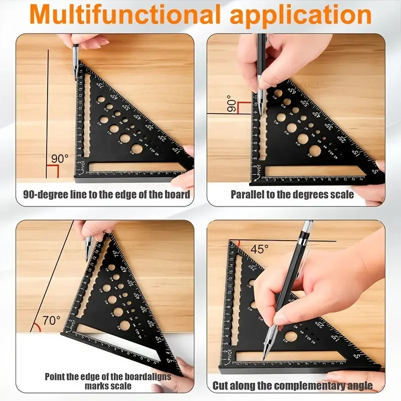 1pc Triangle Ruler 7inch Aluminium Angle Protractor Speed Metric Squar