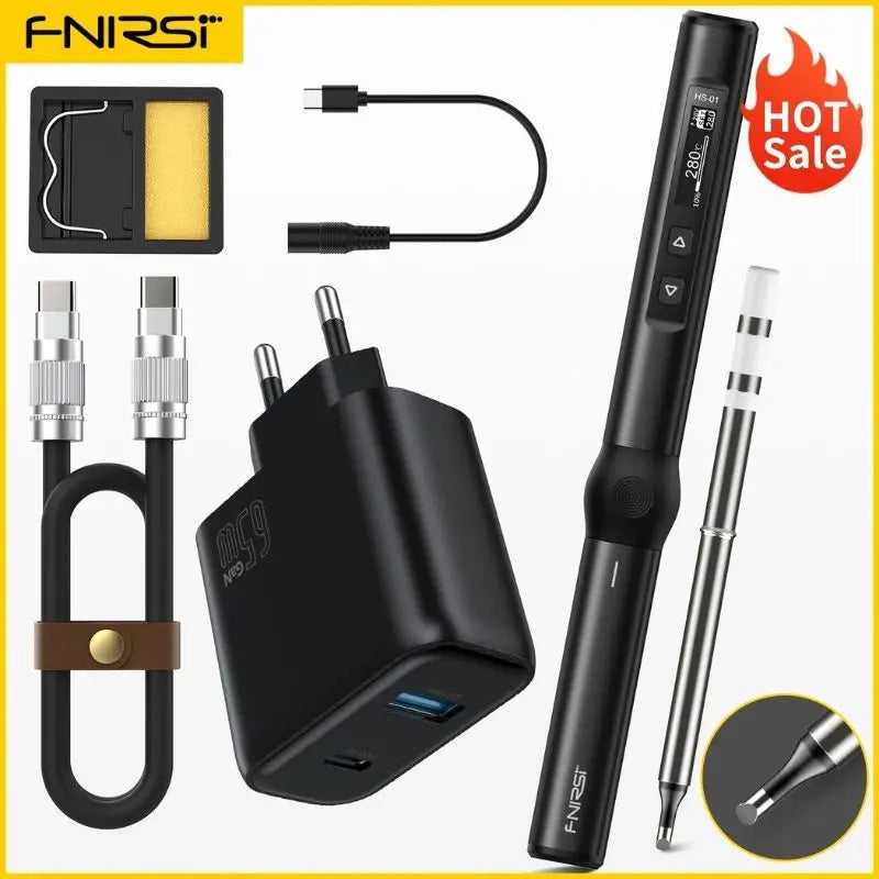 FNIRSI HS-01 Adjustable Temperature Soldering Iron DC 24V 80-420℃ Welding Solder Rework Station PD 65W Portable Repair Tool