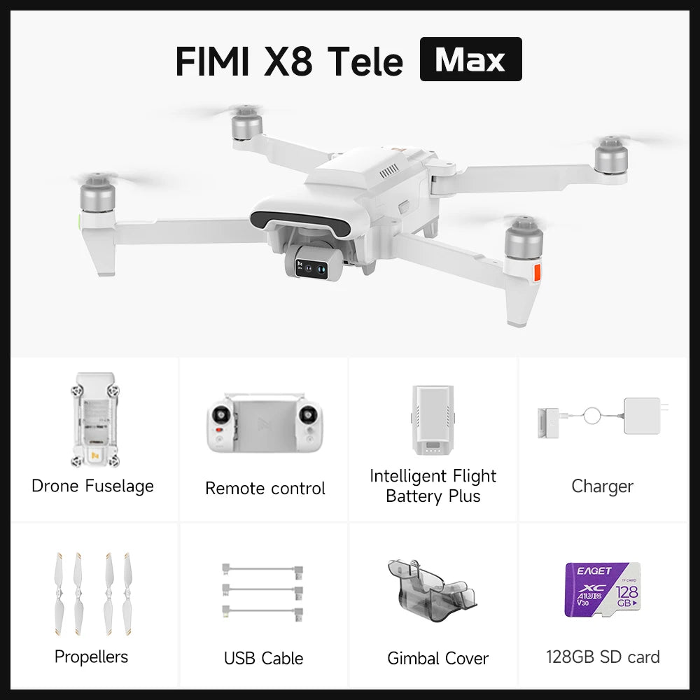 FIMI X8 Tele Max Drone 4K Professional 30min Flight Time 20km Range Original 60fps Dual Camera 3-Axis Gimbal & AI Night Vision